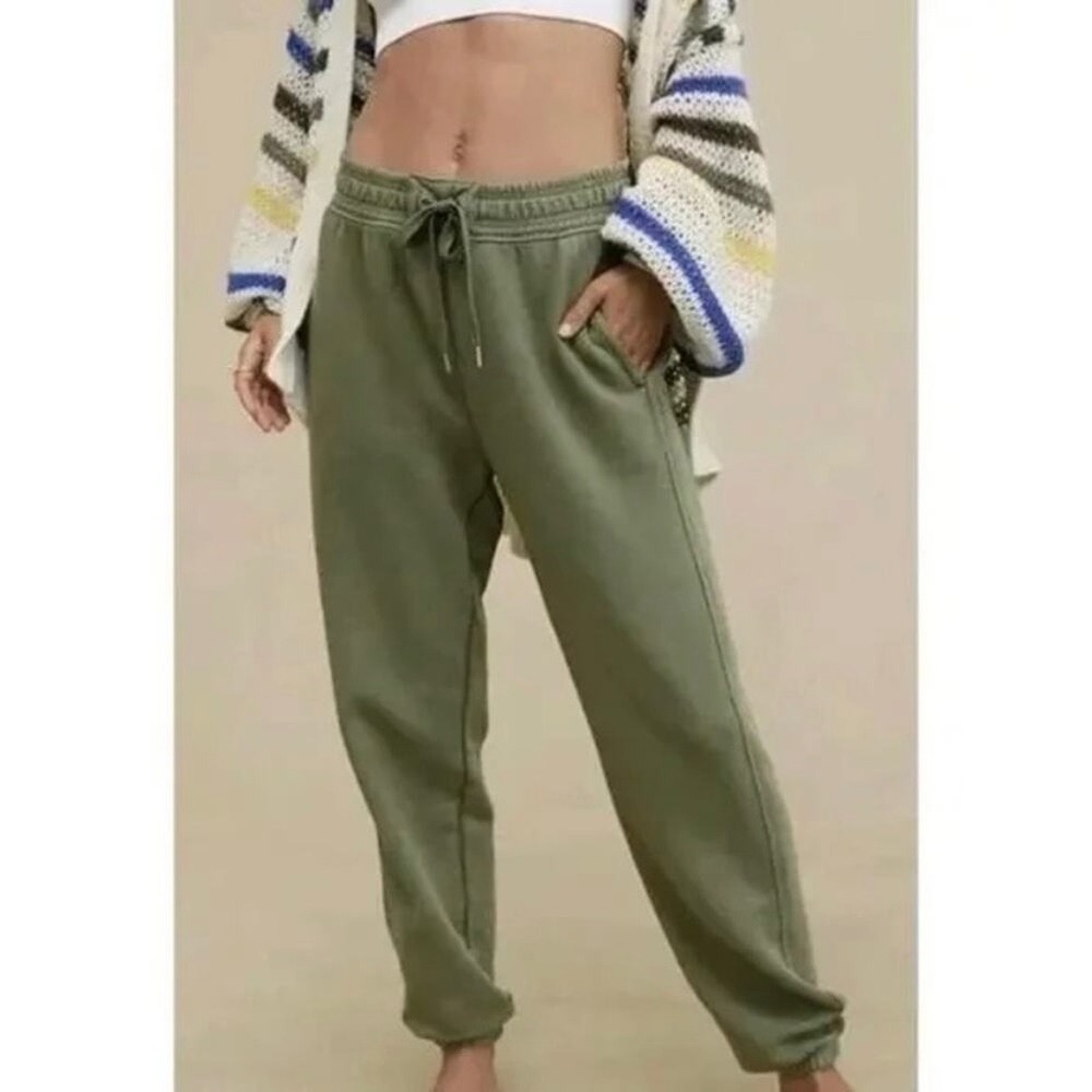 Aerie terry cloth washed out look joggers track pants Size S green soft comfy
